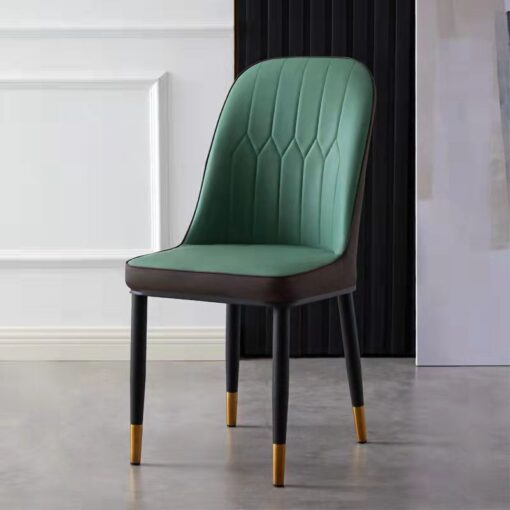SND Homes Dining Chair Nordic Simple Modern Living Room Chair Fashion Light Luxury Metal Dressing Stool Sponge Balcony Leisure Furniture (Green & Brown)