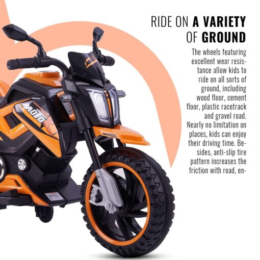 X-Trail Sports Electric Motor Bike 12v Rechargeable Battery Operated Motorcycle Ride on Bike-Ride on Kids- Kids to Drive Toy Bike Suitable for for Boys, Girls Age for 3-7 Years (Orange | LFB-BDQ8100) - Image 3