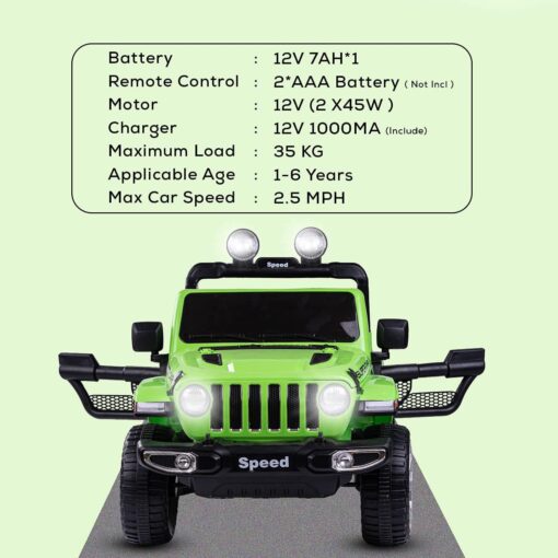 Rechargeable Battery Operated Electric Kids Car Jeep | Ride-on Baby Car with Light, USB, Music| Electric Battery Big Car | Battery Operated Car for Kids to Drive 1 to 6 Years (Green | LFC-FT938) - Image 8