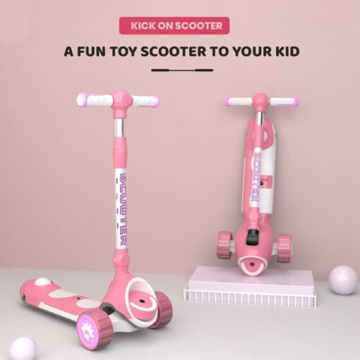 [Refurbished] StarAndDaisy Kick On Toddler Scooter for Kids Ages 3-10 Years Old Boy Girl with 3 Wheel LED Lights, Extra-Wide Childrens Foldable Kick Scooter Kids Ages 3-10 with 4 Adjustable Height and Lean-to-Steer (Pink) - Image 3