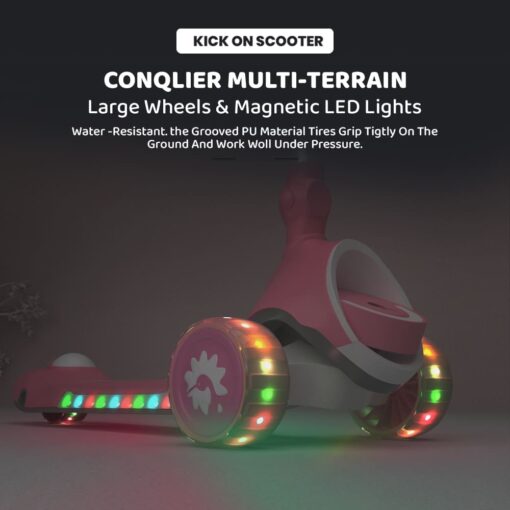 [Refurbished] StarAndDaisy Kick On Toddler Scooter for Kids Ages 3-10 Years Old Boy Girl with 3 Wheel LED Lights, Extra-Wide Childrens Foldable Kick Scooter Kids Ages 3-10 with 4 Adjustable Height and Lean-to-Steer (Pink) - Image 5