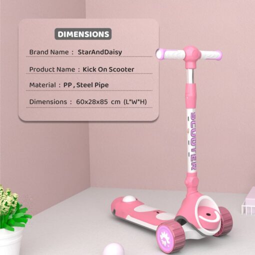 [Refurbished] StarAndDaisy Kick On Toddler Scooter for Kids Ages 3-10 Years Old Boy Girl with 3 Wheel LED Lights, Extra-Wide Childrens Foldable Kick Scooter Kids Ages 3-10 with 4 Adjustable Height and Lean-to-Steer (Pink) - Image 7