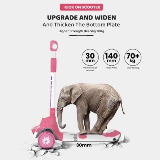 [Refurbished] StarAndDaisy Kick On Toddler Scooter for Kids Ages 3-10 Years Old Boy Girl with 3 Wheel LED Lights, Extra-Wide Childrens Foldable Kick Scooter Kids Ages 3-10 with 4 Adjustable Height and Lean-to-Steer (Pink) - Image 10