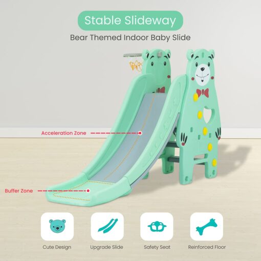  Indoor Outdoor Portable Slides for Kids - Bear Themes Baby's Slider With Basketball Net - StarAndDaisy - Image 2
