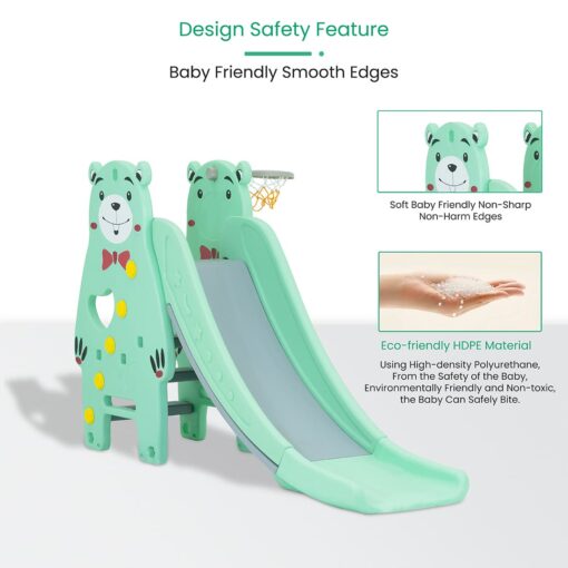  Indoor Outdoor Portable Slides for Kids - Bear Themes Baby's Slider With Basketball Net - StarAndDaisy - Image 6