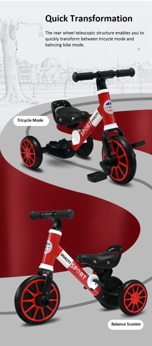 [Refurbished] StarAndDaisy Telescopic Design 2 in 1 Kids Bike with Detachable Pedals for Children 2 - 4 Years, Smart Kids Bicycle Trike (Red | Porsa) - Image 3