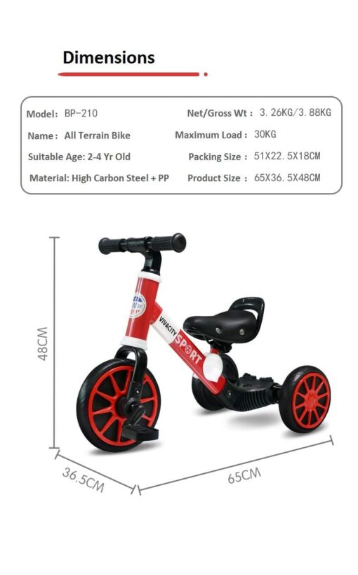[Refurbished] StarAndDaisy Telescopic Design 2 in 1 Kids Bike with Detachable Pedals for Children 2 - 4 Years, Smart Kids Bicycle Trike (Red | Porsa) - Image 7
