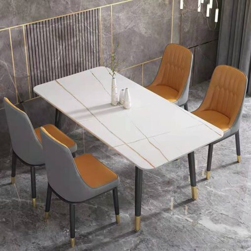 SND Homes Dining Room Furniture Rectangle Sintered Stone Dining Table (Off White)