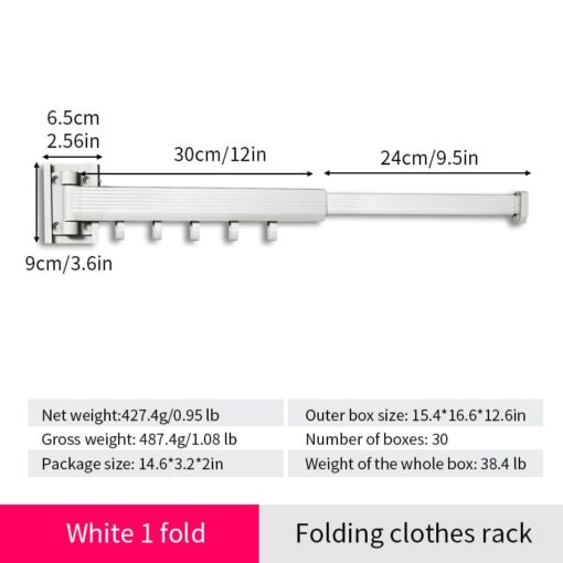 SND Home Wall Mounted Folding Clothes Drying Rack, Collapsible and Retractable Space Saver Heavy Duty Laundry Drying Rack with Towel Bar (White) - Image 11