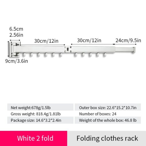 SND Home Wall Mounted Folding Clothes Drying Rack, Collapsible and Retractable Space Saver Heavy Duty Laundry Drying Rack with Towel Bar (White) - Image 12