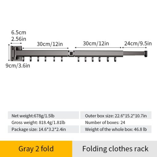 SND Home Wall Mounted Folding Clothes Drying Rack, Collapsible and Retractable Space Saver Heavy Duty Laundry Drying Rack with Towel Bar (Grey) - Image 13