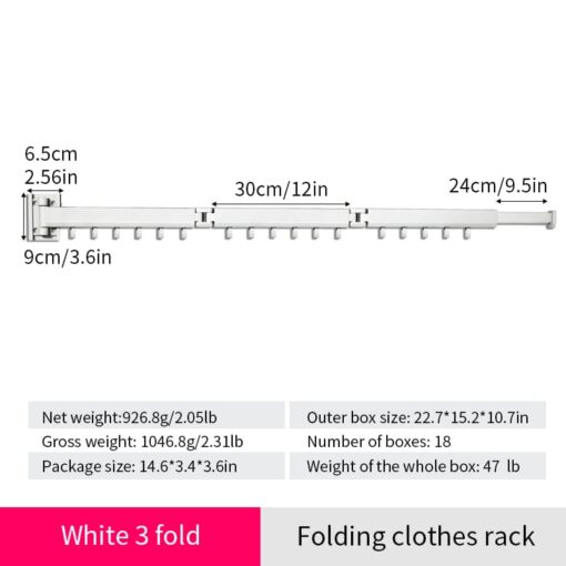 SND Home Wall Mounted Folding Clothes Drying Rack, Collapsible and Retractable Space Saver Heavy Duty Laundry Drying Rack with Towel Bar (White) - Image 13