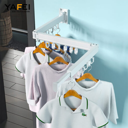 SND Home Wall Mounted Folding Clothes Drying Rack, Collapsible and Retractable Space Saver Heavy Duty Laundry Drying Rack with Towel Bar (White) - Image 4