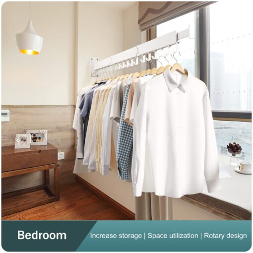 SND Home Wall Mounted Folding Clothes Drying Rack, Collapsible and Retractable Space Saver Heavy Duty Laundry Drying Rack with Towel Bar (White) - Image 7
