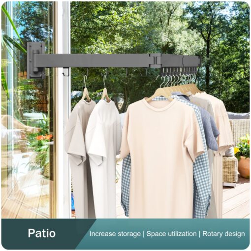 SND Home Wall Mounted Folding Clothes Drying Rack, Collapsible and Retractable Space Saver Heavy Duty Laundry Drying Rack with Towel Bar (Grey) - Image 10