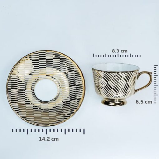 SND Homes Pack of 6 Bone China Cup & Saucer Set of 6 - Carpet Series  (Golden) - Image 3
