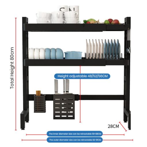 SND Home Dish Drying Rack, Bartan Stand / Over Sink Organizer, Shelf for Utensils, Dish Drainer Kitchen Rack (Black) - Image 6