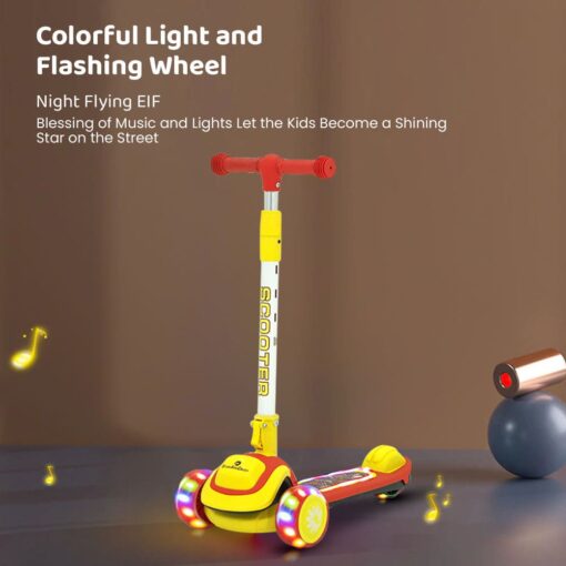 StarAndDaisy Rise 'n' Shine Kids Scooter with LED Light-Up Deck & Wheel with Music for 3 to 12 Year Kids - Red Yellow - Image 4
