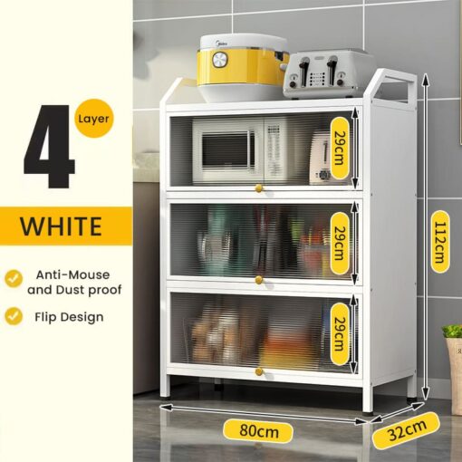 SND Home 5-Layer Flip with Door Kitchen Floor-Mounted Storage Cabinet for Microwave Oven and Multi-Functional Storage, with Dust-Proof Design (White) - Image 4