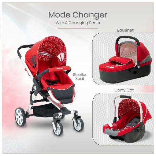International Series – Sprints Baby Stroller In Travel System Baby Carriage With Bassinet Baby Pram With Infant Car Seat (Red) - Image 3