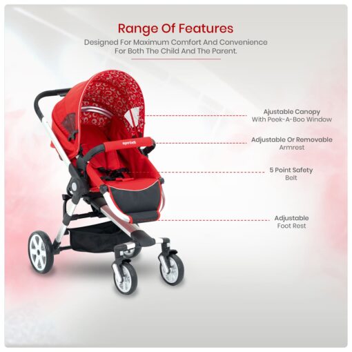 International Series – Sprints Baby Stroller In Travel System Baby Carriage With Bassinet Baby Pram With Infant Car Seat (Red) - Image 4