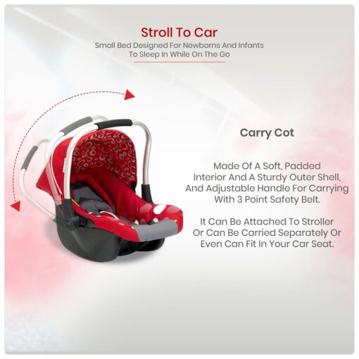 International Series – Sprints Baby Stroller In Travel System Baby Carriage With Bassinet Baby Pram With Infant Car Seat (Red) - Image 6