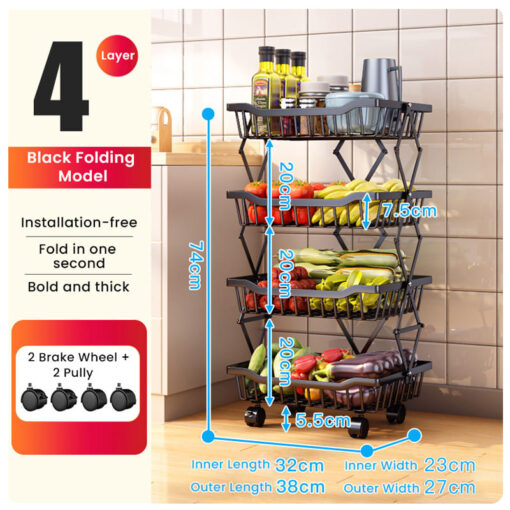 SND Home 5-Tier Foldable Mesh Utility Cart with Lockable Wheels, Easy Installation Metal Organizer for Storage, Ideal for Kitchen, Living Room, Laundry Room, and Bathroom Use (Black) - Image 6
