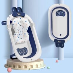 StarAndDaisy Smart Anti-Slip Foldable Bath Tub for Baby With Temperature Meter, Soap Bar and Cushion for Newborn Toddler (Steel Blue | With Soap-Bar)