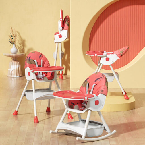 StarAndDaisy High Chair for Baby with Rocking Feature & Detachable Food Tray, Miltiple Seat Recline Positions & 5 Point Safety Belt - Printed Red
