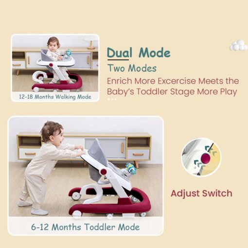 StarAndDaisy Tiny Steps Baby walker 2-in-1 Infant & Baby Activity Walker - Seated or Walk-Behind (Maroon) - Image 3