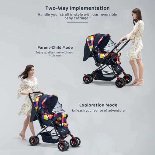 [Refurbished] StarAndDaisy Sunrise Baby Stroller and Pram with Extended Mosquito Net and Ultra Soft Cushions & Reversible Handlebar (Prism Multicolor) - Image 4