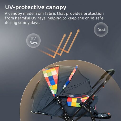 [Refurbished] StarAndDaisy Sunrise Baby Stroller and Pram with Extended Mosquito Net and Ultra Soft Cushions & Reversible Handlebar (Prism Multicolor) - Image 8