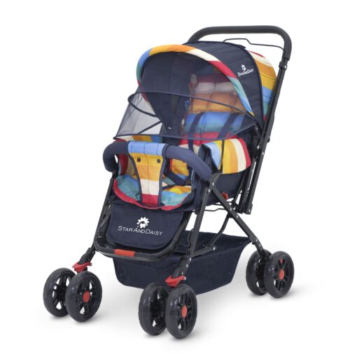[Refurbished] StarAndDaisy Sunrise Baby Stroller and Pram with Extended Mosquito Net and Ultra Soft Cushions & Reversible Handlebar (Prism Multicolor)