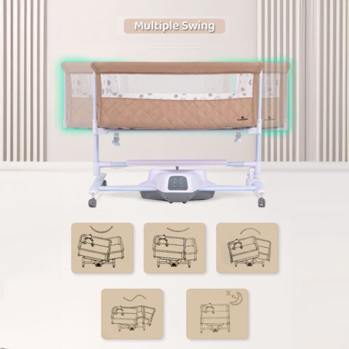 StarAndDaisy Dream Cradle - Automatic Rocking Baby Cradle with Wheels, Seat Lock, Mosquito Net, Height Adjustment, Bluetooth Music, and Electric Toys (Beige)