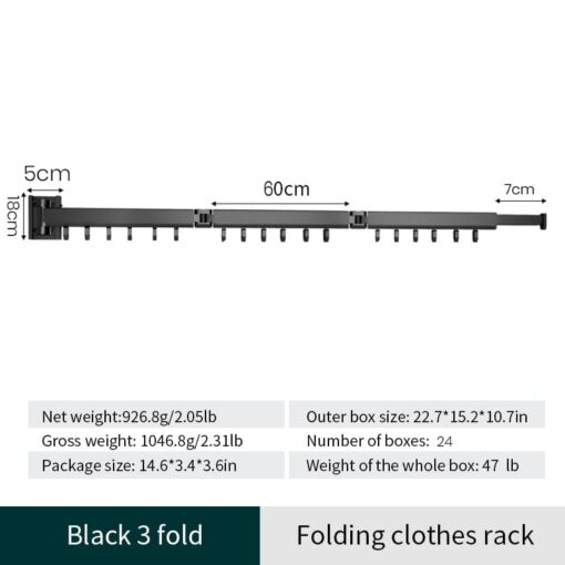 SND Home Wall Mounted Folding Clothes Drying Rack, Collapsible and Retractable Space Saver Heavy Duty Laundry Drying Rack with Towel Bar (Black | 1.97M) - Image 11