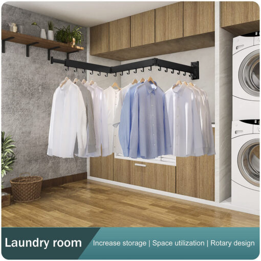 SND Home Wall Mounted Folding Clothes Drying Rack, Collapsible and Retractable Space Saver Heavy Duty Laundry Drying Rack with Towel Bar (Black | 1.97M) - Image 8