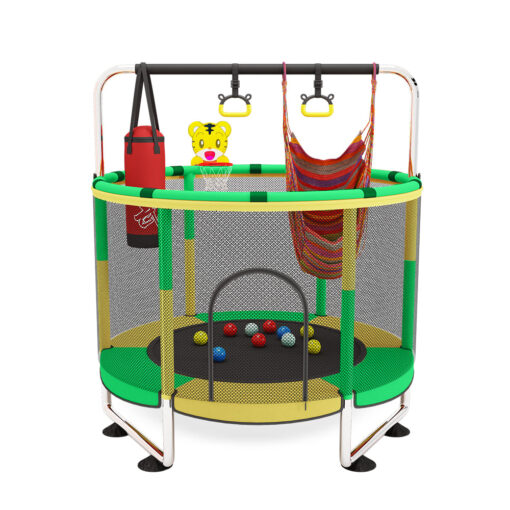 StarAndDaisy Trampoline for Home with Safety Net, Indoor Trampoline, Pull-Up Handle, Hanging Boxing Bag, and Exciting Swing for Kids - Multiple colors (Green & Yellow)