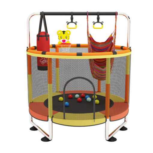 StarAndDaisy Best Kids Trampoline, Trampoline with Protection Net, Pull-Up Handle, Hanging Boxing Bag - Orange & Yellow