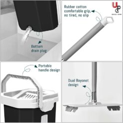 Hands-Free Squeeze Microfiber Flat Spin Mop System 360 Flexible Head with Super-Absorbent Microfiber Pads Extended Stainless Steel Handle -Black White