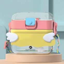 kids Square Water Bottle with Straw-pink Yellow