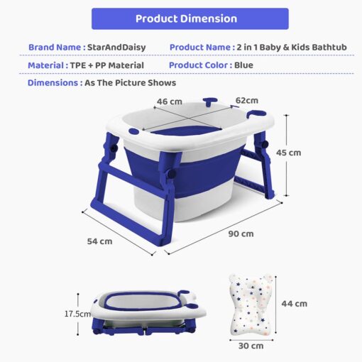 Bathing Tub For Newborn Baby, Vertical Bath Tub with Cushion, Newborn Comfort to Toddler Fun (Blue) – StarAndDaisy