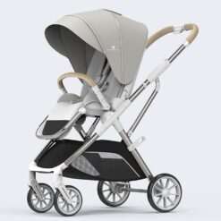 Chariot Foldable Stroller For Baby - Travel-friendly Pram for Infants with Reversible Handle and Bassinet - Newborn Baby Stroller with Dual Direction and Adjustable Backrest - Baby Stroller Pram Age 0 to 3 Year (Q7- Bright Silver) - StarAndDaisy