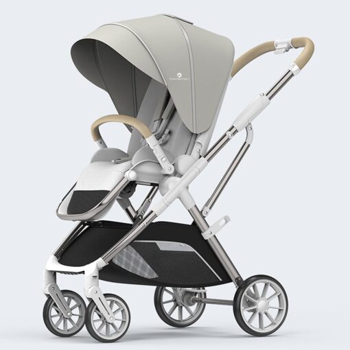 Chariot Foldable Stroller For Baby - Travel-friendly Pram for Infants with Reversible Handle and Bassinet - Newborn Baby Stroller with Dual Direction and Adjustable Backrest - Baby Stroller Pram Age 0 to 3 Year (Q7- Bright Silver) - StarAndDaisy