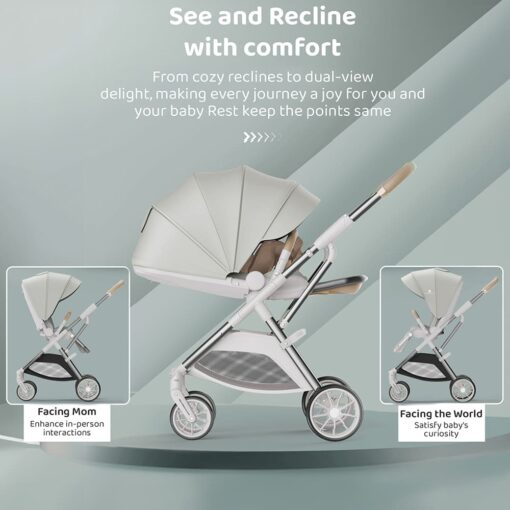 [Refurbished] Chariot Foldable Stroller For Baby - Travel-friendly Pram for Infants with Reversible Handle and Bassinet - Newborn Baby Stroller with Dual Direction and Adjustable Backrest - Baby Stroller Pram Age 0 to 3 Year (Q7- Bright Silver) - StarAndDaisy - Image 12