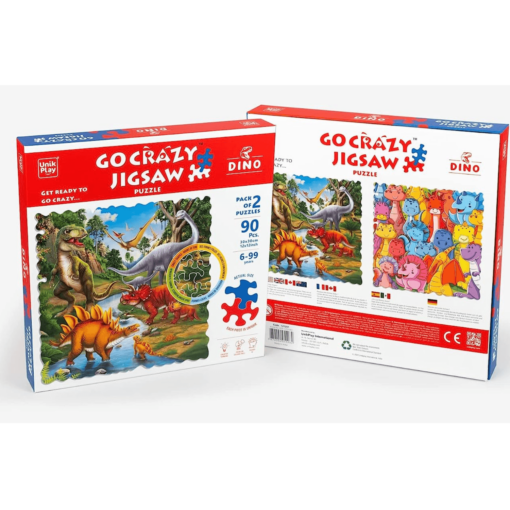 Unik Play Go Crazy Jigsaw Dino Puzzle for Kids and Adults, Attractive Cartoon Print Puzzle with 2 Puzzle Sorting Trays for Age 6 to 99 Years - (90 Pcs)