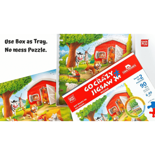 Unik Play Go Crazy Farm Friends Jigsaw Puzzle -  Set of 2 Puzzles Game for Kids Ages 6 and Up, Unique Farm Friends Toy Gift - Image 3