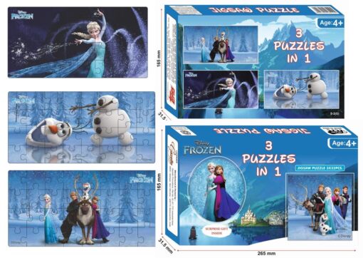 3 in 1 Disney Frozen Jigsaw Puzzle Game for Age Group 4 Years and Above - 96 Pieces, Multicolor - Image 2