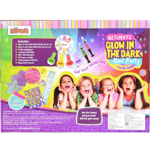 Mirada Nail Art Kit - Ultimate Glow in the Dark Nail Party for Girls, Paint your Nails in Cool Colors, Pens, Nail Applique Stickers, Unicorn-Themed Ring with Nail Art Kit For Girls & Kids Age 8+ - Image 5