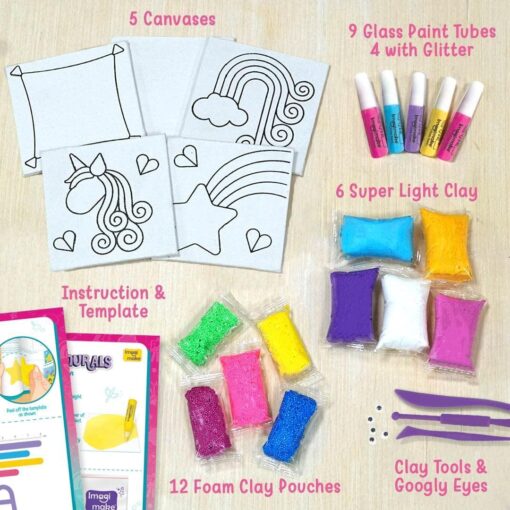 Imagimake Clay Murals - Unicorn - Modelling Clay & Glass Paint, 5 Designs Art & Craft Kit, Age 5 Years+ - Image 5