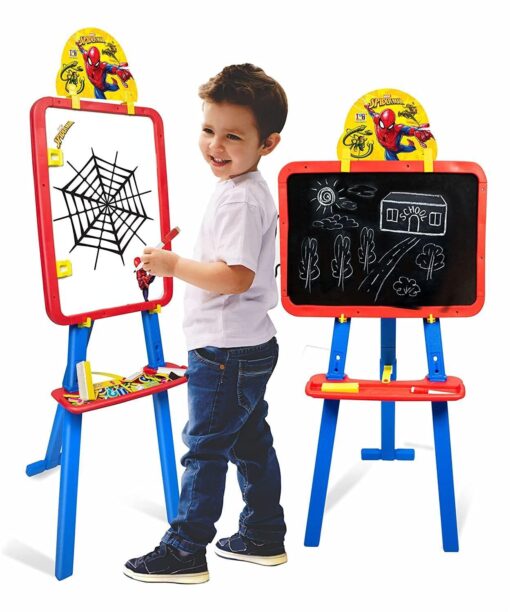 Itoys Spiderman Kids 5 in 1 Easel with Double-Sided Whiteboard & Chalkboard, Multipurpose for Drawing Writing Painting, Magnetic Writing Board for Kids Learning and Other Accessories for Kids and Toddlers